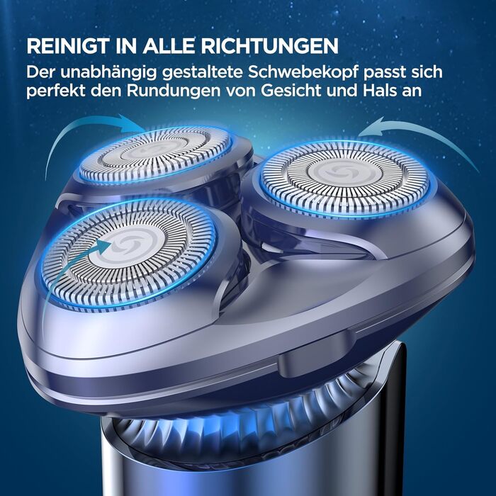 Електричний гострозуб чоловічий 3D гострозуб з магнітними лезами, IPX7, для сухого та вологого гоління, з блокуванням для подорожей (блакитний)