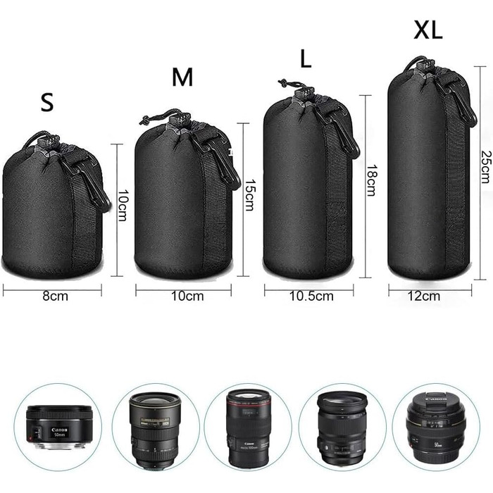 Набір чохлів для об'єктивів камери (4 шт.) - S, M, L, XL, водонепроникні, з підкладкою