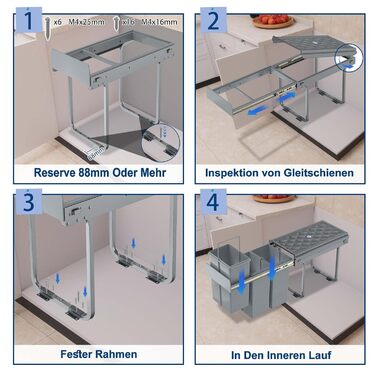 Вбудований контейнер для сміття HENGMEI для кухні, висувний, 3 секції по 10л, сірий