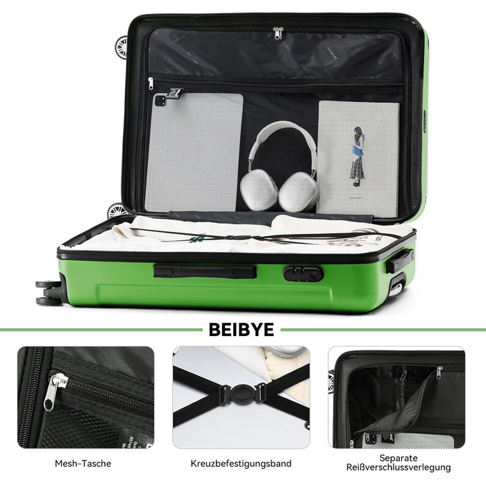 Набір валіз Beibye 2045 з подвійними колесами, 3 шт. Валізи Trolley з жорсткою оболонкою, 20 кольорів (Темно-зелений/Оливковий)