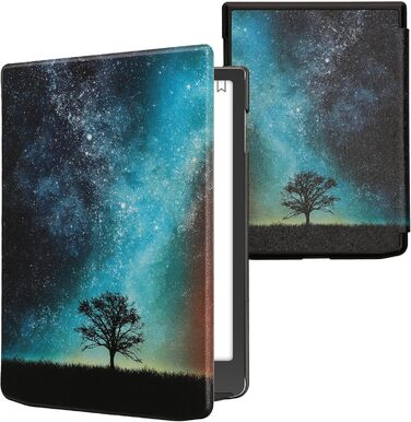 Чохол-книжка kwmobile для Pocketbook InkPad 4 / Color 3 / Color 2 / Vivlio InkPad 4 / InkPad Color 3 - Чохол для eReader, Magnolien Taupe Weiß Blaugrau (Галактика, Дерево, Поле, Синій, Сірий, Чорний)