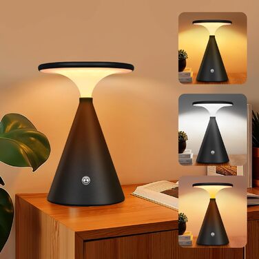 Світлодіодна настільна лампа бездротова LED акумуляторна, димуєма, 4000mAh, для приміщення та вулиці, сенсорна, 3 кольори, регульована яскравість, стильна (1 шт., чорна)