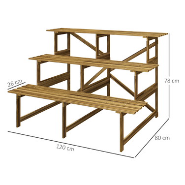 Outsunny Plant Ladder Flower Shelf 3-Tier Fir Wood 120x80x78cm for Garden Balcony & Terrace