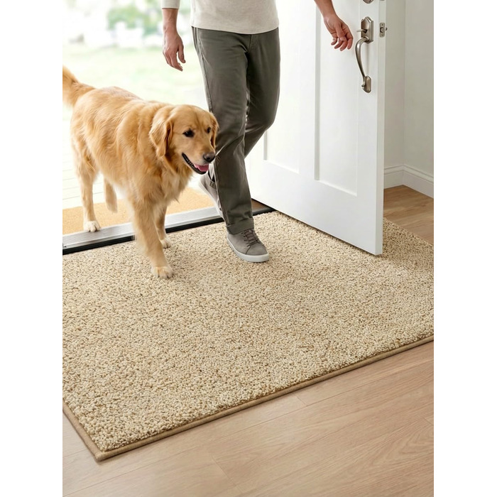 Килимок вхідний 50x80 см протибрудний для дому, антиковзаючий килим з мікрофібри з гумовою основою для передпокою, кухні та ванної, бежевий