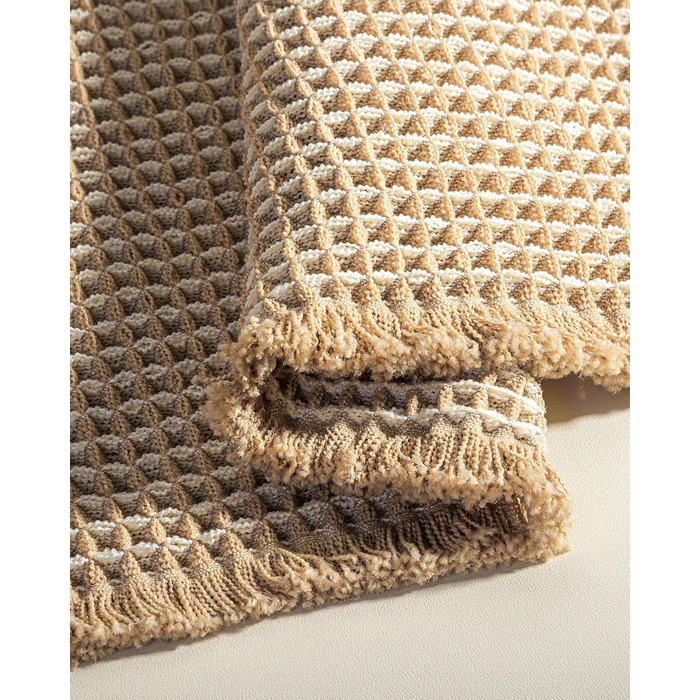 Boho Bathroom Rug Set - Non-Slip Bath Mats (2-Piece) - Washable Shower Rugs for Bathroom, Bedroom, Living Room - 51x120cm + 41x61cm (Brown & White)