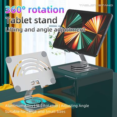 Алюмінієва підставка для планшета та смартфона, поворотна на 360°, складана регульована стійка для iPad Pro/Mini/Air, Samsung Tab, Nexus (4-13 дюймів), чорна