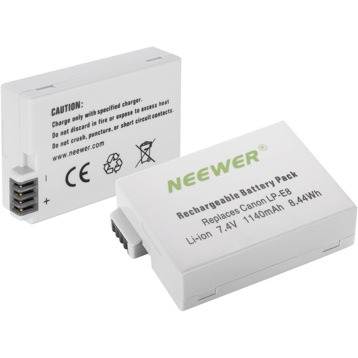 Запасний акумуляторний блок Neewer для Canon EOS 550D 600D 650D 700D Rebel T2i T3i T4i T5i з акумуляторами LP-E8 та USB-зарядним пристроєм