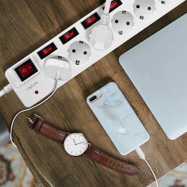 Смуга розподілу LogiLink LPS233 з 6 розетками, захистом від перенапруги та дитячим замком, CEE 7/3 (біла)