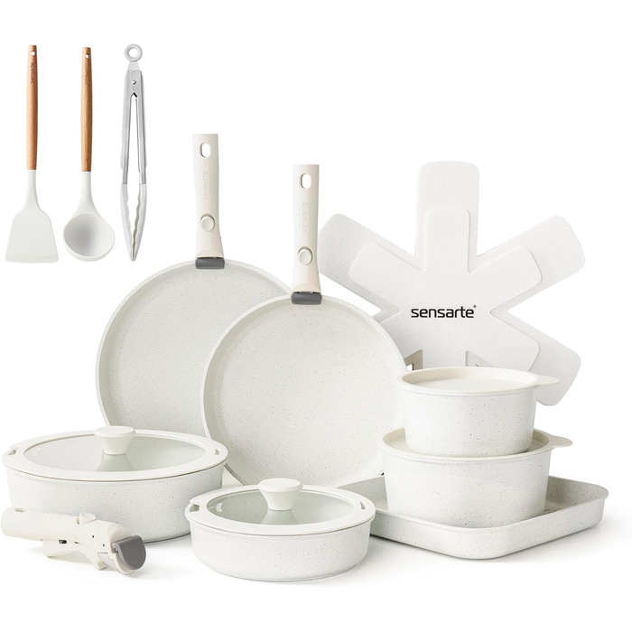 SENSARTE 23-Piece Nonstick Cookware Set - Induction, Dishwasher & Oven Safe - RV Camping Cookware (Black)