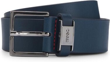 Чоловічий шкіряний ремінь HUGO Giove-Mplate, 110 см, темно-синій (Navy) з металевими деталями та логотипом