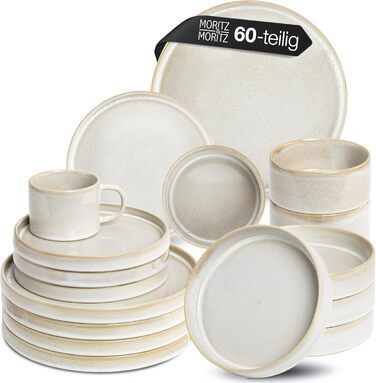 Moritz & Moritz Castello 20-Piece Dinnerware Set - Beige Stoneware Dinner Set for 4 - Includes Dinner Plates, Dessert Plates, Soup Plates, Bowls, and Cups