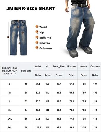 Чоловічі широкі джинси JMIERR Baggy Y2K Denim Streetwear Raw Loose Fit Hip Hop XXL темно-сині
