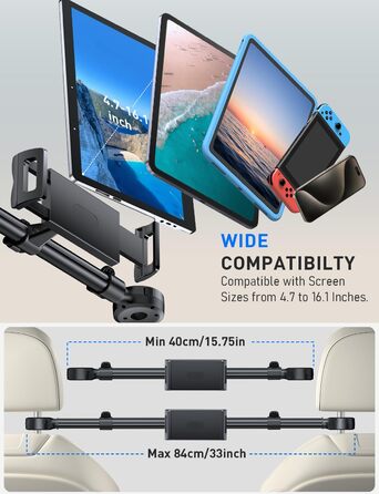 Тримач для планшета TRYONE в авто - регульований, універсальний, для iPad, Samsung Tab, Switch, телефонів (4.7-16.1 дюймів)