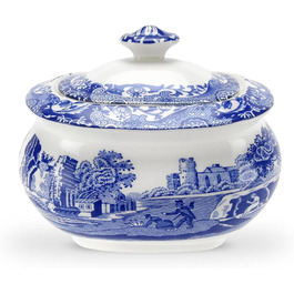 Spode Blaue Zuckerdose з кришкою, 266 мл, Steingut, вінтажний дизайн, придатна для миття в посудомийній машині, мікрохвильовій печі та морозильній камері
