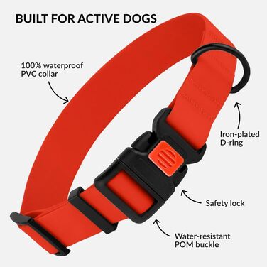 Водонепроникний нашийник для собак CollarDirect, регульований, силікон та пластик, стійкий до запахів, легко миється, безпечна застібка, для малих, середніх та великих собак (XL (45-66 см), S (25-33 см), Червоний)