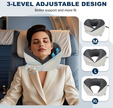 Подушка для шиї Comfy - подорожі літаком та авто. Memory Foam з 3D-маскою для сну, 360° підтримка, бежевий колір