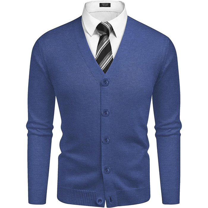 Чоловічий в'язаний кардиган COOFANDY з V-подібним вирізом, повсякденний, легкий, на ґудзиках, синій (M)