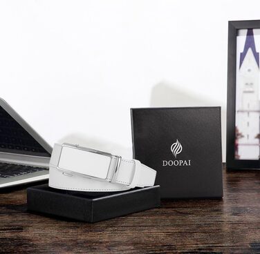 Чоловічий шкіряний ремінь DOOPAI з автоматичною застібкою, 35 мм, без отворів, регульований розмір, для ділового костюма, білий, 115 см (32-36 дюймів)