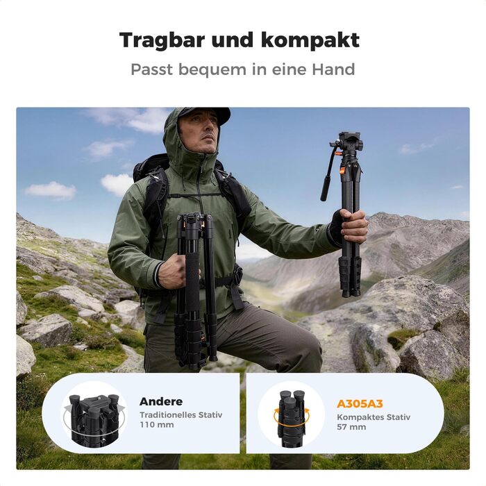 Штатив для камери K&F Concept з гідравлічною головою, алюмінієвий компактний штатив для DSLR, відеоштатив 187 см з тримачем для смартфона та планшета