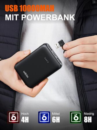 Обогріваючий жилет UNBON з V-подібним вирізом, чоловічий/жіночий, з Powerbank USB 10000mAh, 3 режими нагріву, 5 зон нагріву, чорний
