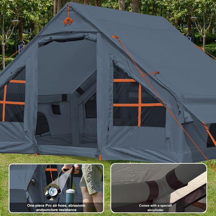 Надувний кемпінговий намет Glamping для 4 осіб сірий 2025: швидке встановлення, захист від дощу та москітної сітки