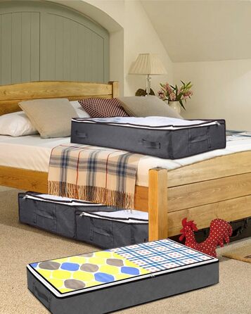 Коробки для зберігання під ліжко з кришкою, 90L, 4 шт., сірі. Органайзери для постільних речей, ковдр, подушок