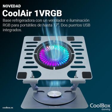 CoolBox CoolAir: Портативний підставка з RGB-вентилятором для ноутбуків та планшетів, 11 см, регульована висота та поворот 360°
