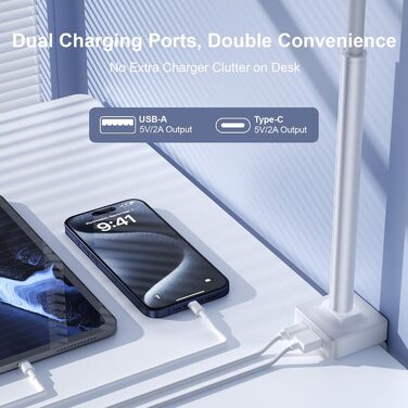 LED лампа настільна з регулюванням яскравості - 1500LM 24W, кріплення на прищіпці, з пультом дистанційного керування, 80см гнушкий шийка, USB-порт для зарядки, для офісу та дому (біле світло)