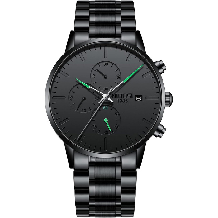 Годинник чоловічий NIBOSI Analog Business Chronograph Military з нержавіючої сталі, водостійкий, для хлопців (Зелений)
