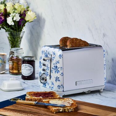 Тостер VQ Laura Ashley з 4-ма тостами, регулюванням нагріву, функцією розморожування та підігріву - модель Vintage з підставою для круасанів, нержавіюча сталь, колір 