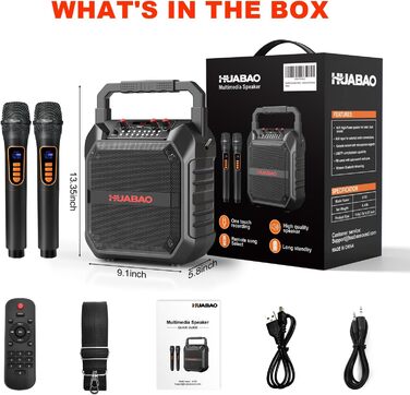 Портативна караоке-машина з Bluetooth, мікрофоном та підключенням TF/USB/FM/AUX для дому та вечірок (2 мікрофони)