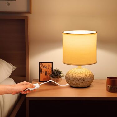 Керамічна настільна лампа Aigostar Vintage з абажуром з тканини, патрон E14, макс. 40W, сучасна лампа для спальні, вітальні, офісу (без лампочки) - H235mm (білий - H22.5cm)