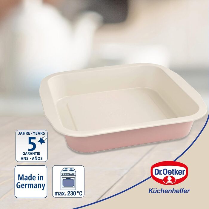 Форма для випічки Dr. Oetker Springform Ø 20 см з плоскою основою, кругла, Modern Baking - Retro Design, керамічно посилена преміум-антипригарне покриття (рожева/кремова), 1 шт. (форма для брауні 28 x 26 см)