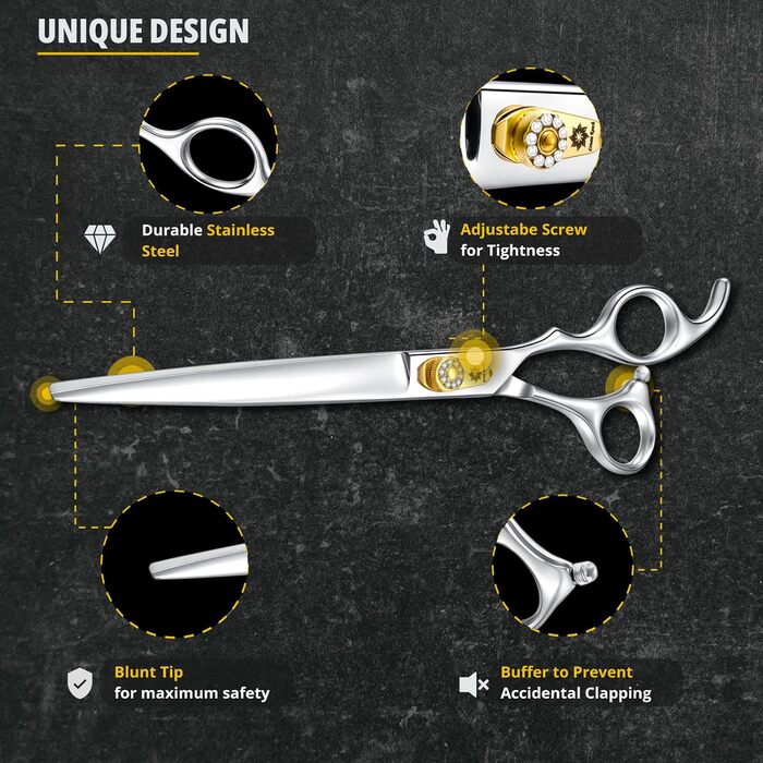 Професійна ножиця для грумінгу собак та котів Dream Reach 8 дюймів, 440C нержавіюча сталь, ергономічна ручка, регульований гвинт