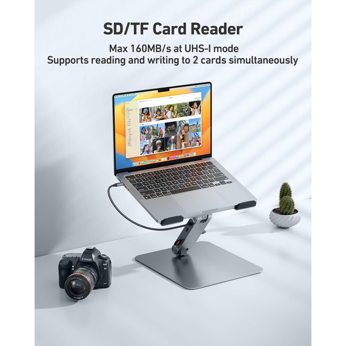 Підставка для ноутбука BENFEI 7-в-1 з USB-C док-станцією – HDMI (4K@60Hz), SD/Micro SD, 100W Power Delivery, 10Gbps (USB-C & USB 3.2) – для MacBook Pro/Air, iPad Pro, XPS, ThinkPad