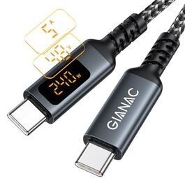 Кабель USB-C на USB-C GIANAC 3м з LED дисплеєм: швидка зарядка PD3.1 для iPhone, Samsung, iPad, MacBook