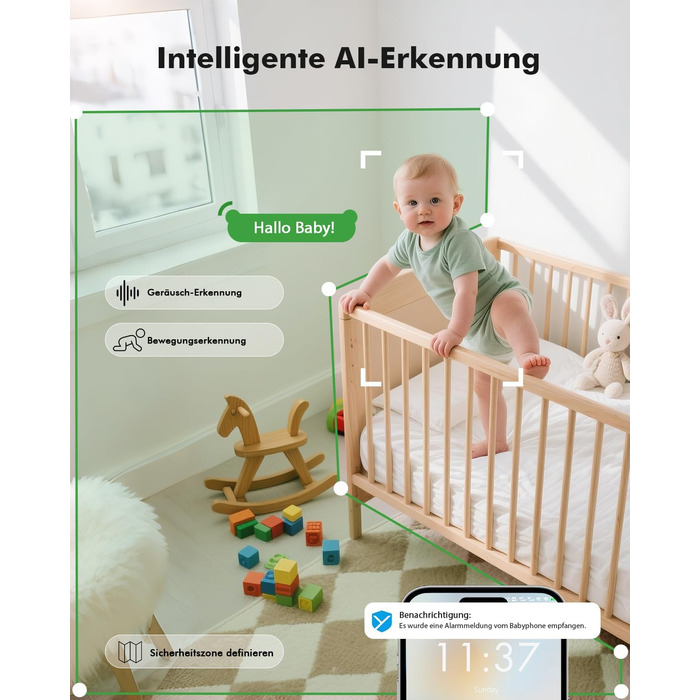 Дитячий відеоняня YESIMOM з камерою 1080P HD, PTZ 360°, Wi-Fi, монітор 4.3