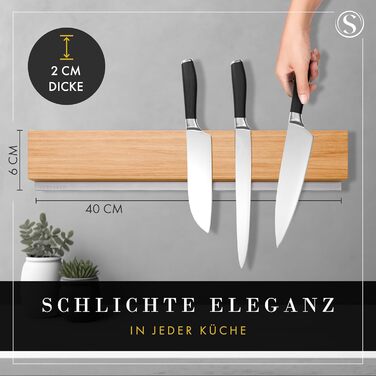SEMPREZA® Magnetic Knife Strip | 40cm | Oak Wood & Stainless Steel | for Gluing or Screwing | Magnetic Knife Holder | Magnetic Knife Rail | Self-adhesive Magnetic Knife Holder