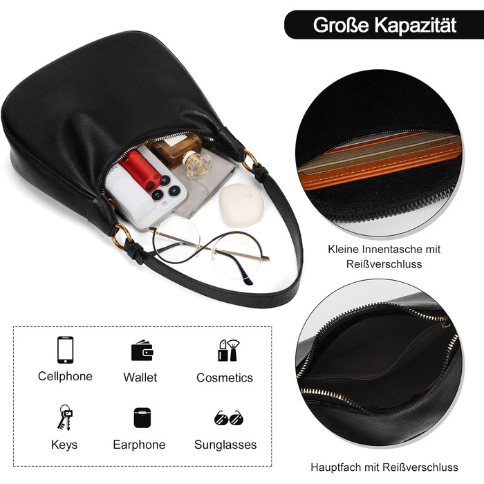 Сумка жіноча GSenhui Y2K маленька елегантна Hobo через плече з PU шкіри чорного кольору для подорожей