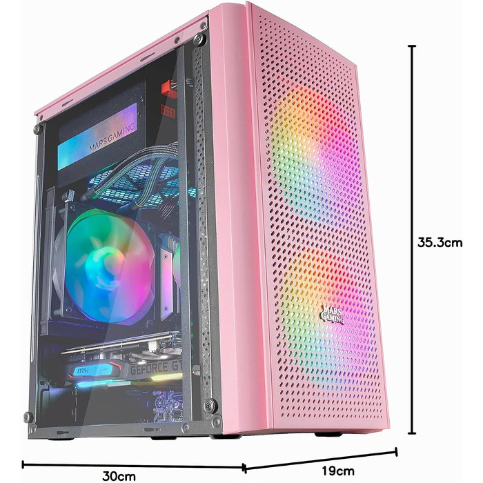 Ігровий корпус для ПК Mars Gaming MC300P MicroATX, рожевий, загартоване скло, Mesh-панель, 3x FRGB вентилятори