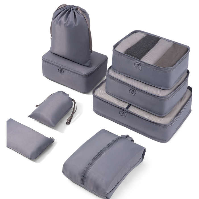 Органайзер для валізи Meowoo, набір 8 шт. (сірий): кубики для пакування, органайзери для подорожей та бізнесу