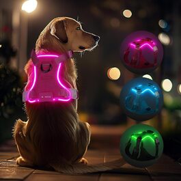 Світловідбиваючий нашийник для собак великих порід з LED-підсвічуванням, акумуляторний, регульований, 3 режими освітлення, висока видимість (Рожевий, Large)