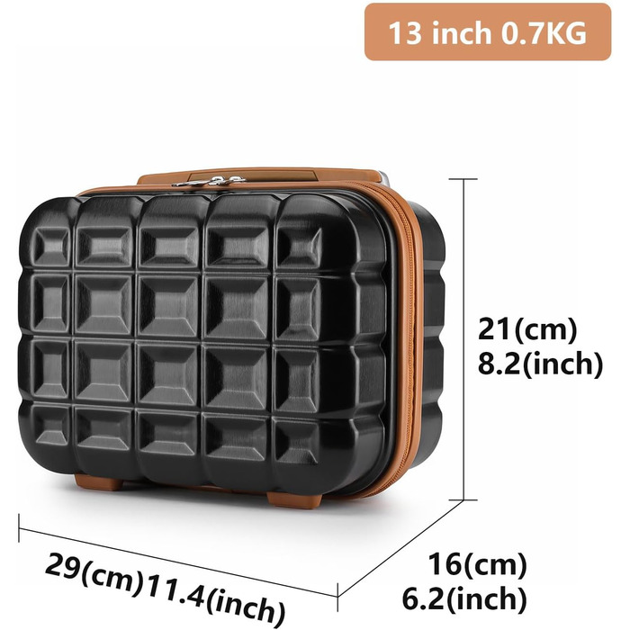 Набір валіз KONO 2 в 1: велика валіза + косметичка (чорний/коричневий, 72 см)