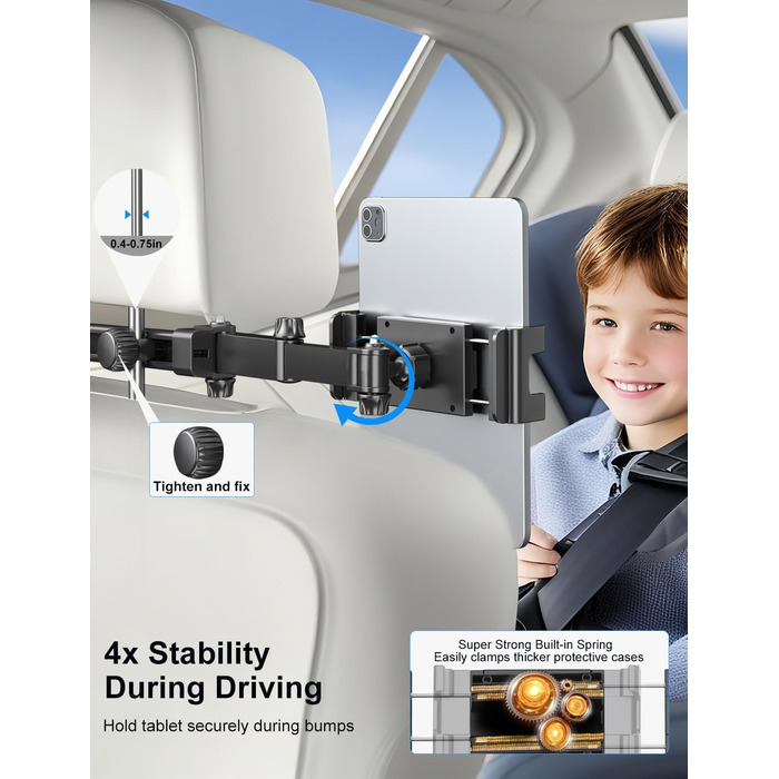 Тримач для планшета в авто PLDHPRO: кріплення на підголівник, сумісний з iPad, Samsung, Android, FireHD, 5.1'-15.6'