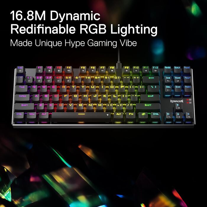 Redragon K660 RGB-механічна клавіатура для геймінгу, TKL, 87 клавіш, з підсвічуванням, підключення через кабель, алюмінієва база, тихі червоні перемикачі