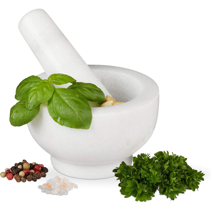 Морська гарма Relaxdays з ступкою, біла, 10 см, 120 мл - для спецій та трав