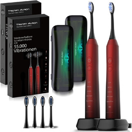 Електрична зубна щітка Tristan Auron Doppelpack 55000 VPM з UV-кейсом, 60 днів акумулятора, 5 режимів чищення, IPX7 водонепроникність, зарядний пристрій (Чорний+Рожевий)