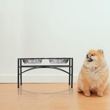 Підставка для мисок для собак маленьких, середніх та великих порід з 2 нержавіючих мисок, стабільна станція для годування, неслизька підставка для мисок для води та корму, годівниця для собак (S)