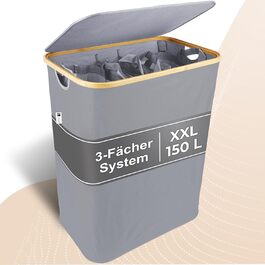 Luxpur® кошик для білизни XXL з кришкою, 3 секції, бамбук, складаний органайзер для сортування білизни
