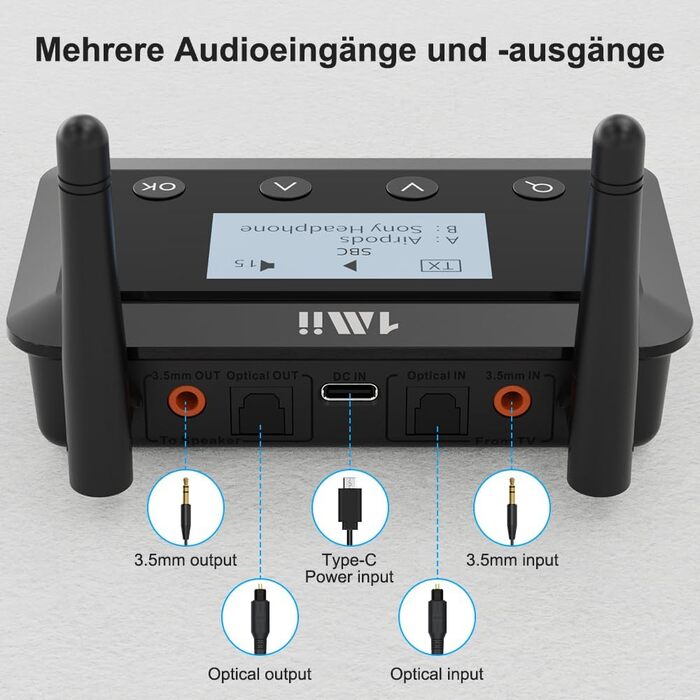 HiFi Bluetooth адаптер 1Mii B03Pro+ з підтримкою LDAC, передавач та приймач для телевізора та стереосистем